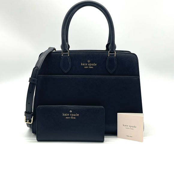 Kate Spade Madison Medium Satchel Crossbody Bag & Slim Bifold Wallet Black - Picture 2 of 11
